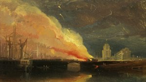 Disturbios de Bristol: La quema de las casas de peaje en el puente de Prince Street con St Mary Redcliffe de William James Muller