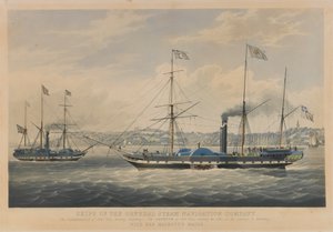 Buques de la Compañía General de Navegación a Vapor. El Caledonia, de 800 toneladas, saliendo de Hamburgo - El Neptuno, de 800 toneladas, entrando en el Elba a su paso por Hamburgo, con el correo de Su Majestad.