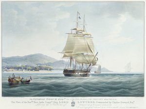 El barco de la Compañía de las Indias Orientales "Lord Lowther", al mando de Charles Steward, saliendo del puerto de la isla Príncipe de Gales.