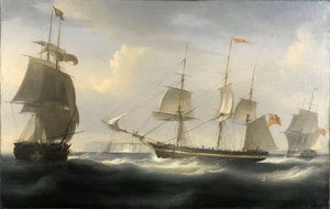 El buque "Delaford", construido en el Támesis en 1788 para el comercio entre Londres (Inglaterra) y las Indias Orientales. Óleo sobre lienzo, hacia 1830, de William John Huggins (1781-1845). de William John Huggins