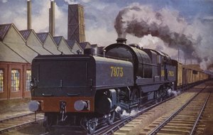 Un tren de carbón pesado del LMS (litografía en color)