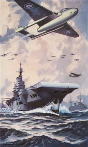 Portaaviones británico (litografía en color)