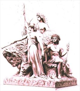 América, grabado por el artista del grupo de mármol de John Bell (1811-95) en el Memorial de Albert, Hyde Park, pub. por Virtue and Company