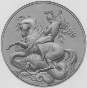 San Jorge, de la Medalla por W Wyon, RA, ejecutada para Su Alteza Real el Príncipe Alberto, grabado por W Roffe de un dibujo de F Roffe