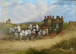 La diligencia de Londres a Brighton tirada por una yunta de caballos grises (óleo sobre lienzo) de William Joseph Shayer