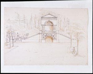 Chiswick, diseño para una cascada con frontón combinada con un puente de carretera al final del canal