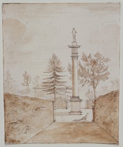 Chiswick, vista de la Columna Dórica con la estatua de Venus de Medici, y un vistazo al lado de la casa de los ciervos