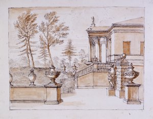 Chiswick, vista de la Villa desde el lado de la estatua de Inigo Jones de William Kent
