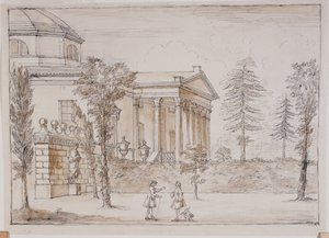 Chiswick, vista de la villa desde el lado de la estatua de Palladio de William Kent