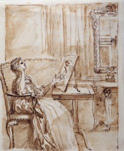 Lady Burlington sentada en su Sala de Jardín admirando un dibujo de un Viejo Maestro (?)