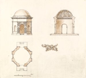 Templo octogonal en Shotover Park, Oxfordshire: Planta, sección y alzado