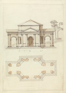 Edificio Townsend en Rousham, Oxfordshire: Alzado y planta de William Kent