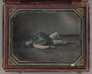 Retrato sin título del domador de animales salvajes Jacob Driesbach con jaguar