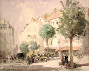 A Continental Town Square (acuarela sobre lápiz sobre papel) de William Lee Hankey