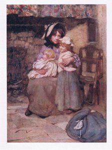 Y besó a sus desconsiderados bebés con muchas lágrimas, y los estrechó, con dolor doblemente querido (litografía en color) de William Lee Hankey