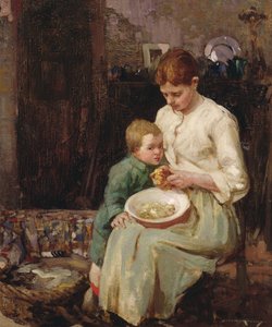 Preparando la comida (óleo sobre lienzo) de William Lee Hankey