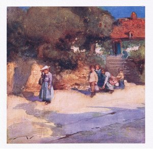 Los niños juguetones acaban de salir del colegio (litografía en color) de William Lee Hankey