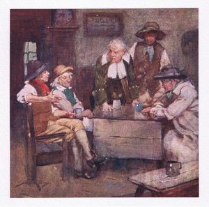 Donde los estadistas de pueblo hablaban con miradas profundas, y corrían noticias mucho más antiguas que suale (litografía en color) de William Lee Hankey