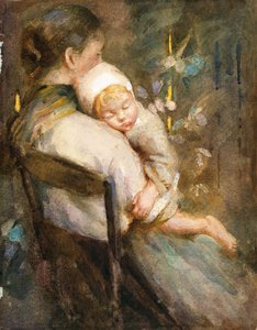 Joven madre con su hijo dormido en el regazo (acuarela sobre papel) de William Lee Hankey