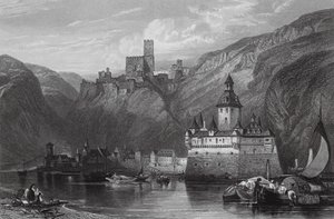 Caub, Castillo de Gutenfels, y el Pfalz, Rin (grabado) de William Leighton (after) Leitch