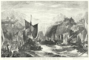 Embarque de los griegos para la guerra de Troya (grabado) de William Linton
