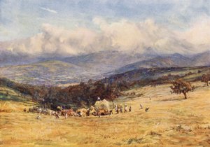 Brecknock Beacons, desde la carretera Brecknock-Talgarth (litografía en color) de William Lionel (after) Wyllie