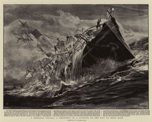 Un viaje peligroso, un barco de tropas en un tifón camino a Hong Kong de William Lionel Wyllie