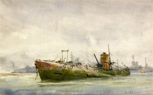 Un submarino rendido y varado, Portsmouth de William Lionel Wyllie
