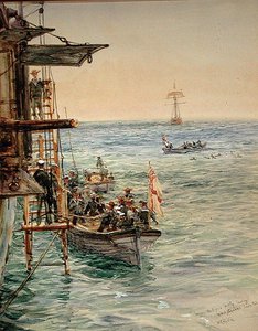 Fiesta del Eclipse Saliendo del H.M.S. Theseus, Santa Pola de William Lionel Wyllie