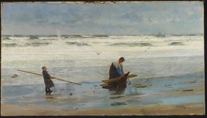Recogiendo leña flotante, Holanda, 1877 de William Lionel Wyllie