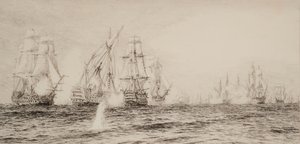 Barcos de cuatro mástiles, que se enfrentan en la batalla de William Lionel Wyllie