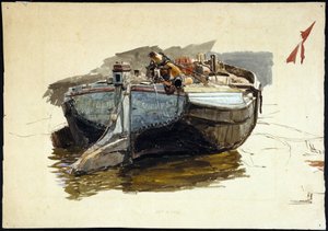 Casa flotante en el Támesis (Inglaterra). Acuarela de William Lionel Wyllie
