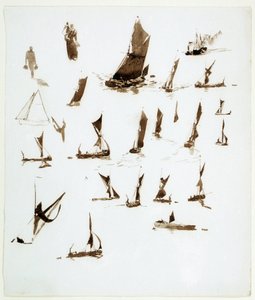 Estudios de casas flotantes en el Támesis (Inglaterra). Gouache extraído de un cuaderno, hacia 1890, de William Lionel Wyllie (1851-1931). de William Lionel Wyllie