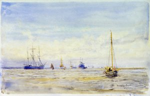 El río Hamble (Inglaterra) y navegación. Acuarela, finales del siglo XIX, de William Lionel Wyllie (1851-1931). de William Lionel Wyllie