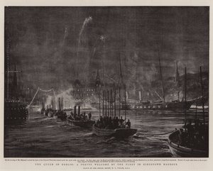 La Reina en Dublín, una Bonita Bienvenida por la Flota en el Puerto de Kingstown de William Lionel Wyllie