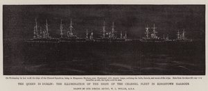 La Reina en Dublín, la iluminación de los barcos de la Flota del Canal en el puerto de Kingstown de William Lionel Wyllie