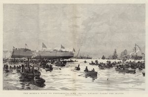 La visita de la Reina a Portsmouth, el HMS Royal Arthur toma el agua de William Lionel Wyllie
