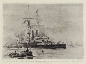 El Rescate del HMS Howe, el Acorazado Discapacitado Pasando por el Medway en su Camino al Astillero de Chatham de William Lionel Wyllie