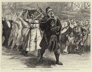 La cena de Halloween de los Voluntarios Escoceses de Londres, trayendo el Haggis de William Lockhart Bogle