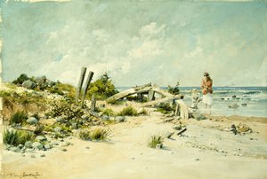 Obra de teatro a la orilla del mar (acuarela y gouache) de William Louis Jnr. Sonntag