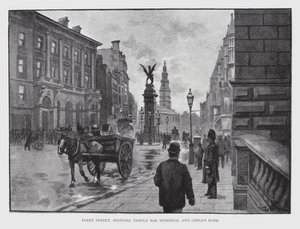 Fleet Street, mostrando el Memorial de Temple Bar y el Banco de Child de William Luker