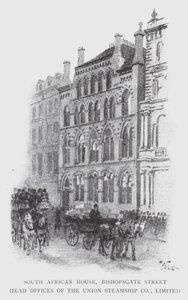 Casa Sudafricana, Bishopsgate Street, Oficinas Centrales de la Union Steamship Co, Limited de William Luker