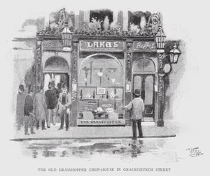 La Antigua Casa de Comidas Grasshopper en Gracechurch Street de William Luker