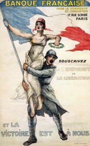 Banco Francés de Comercio e Industria. Cartel del préstamo nacional: "Abónese al Préstamo de Liberación y la Victoria es Propia" - ill. by William Malherbe de William Malherbe