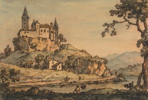 Castillo con vistas a un río de William Marlow