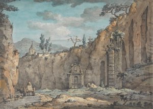 Carreta de bueyes en la Gruta de Posillipo de William Marlow