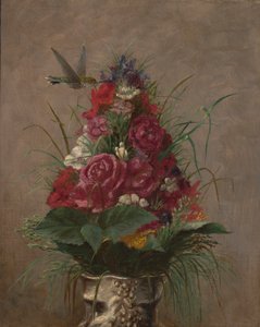 Bodegón floral con colibrí