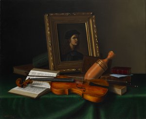Bodegón con retrato de Rafael de William Michael Harnett