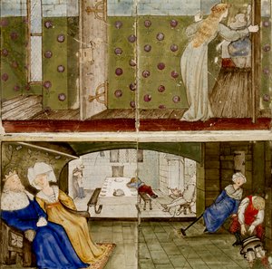 Dieciséis azulejos forman ocho ilustraciones del cuento 