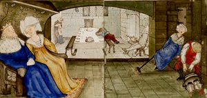 Dieciséis azulejos forman ocho ilustraciones del cuento 